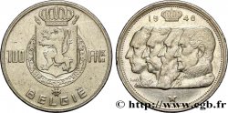 BELGIQUE 100 Francs bustes des quatre rois de Belgique, légende française 1948  TTB 