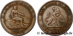 SPAIN 10 Centimos monnayage provisoire “ESPAÑA” assise / lion au bouclier 1870 Oeschger Mesdach & CO VF 