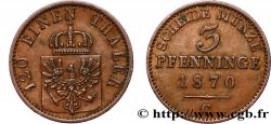ALLEMAGNE - PRUSSE 3 Pfenninge Royaume de Prusse écu à l’aigle 1870 Francfort TTB+ 