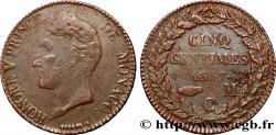 MONACO 5 Centimes Honoré V petite tête en cuivre rouge 1837 Monaco