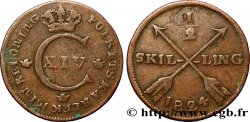 SWEDEN 1/2 Skilling monogramme du roi Charles XIV 1824  VF 