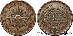 URUGUAY 2 Centesimos soleil 1869 Heaton fVZ 