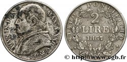 VATICAN ET ÉTATS PONTIFICAUX 2 Lire Pie IX an XXII 1867 Rome TB+/TTB 