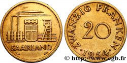 TERRITOIRE DE LA SARRE 20 Franken 1954 Paris TTB 