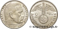 DEUTSCHLAND 2 Reichsmark aigle surmontant une swastika / Maréchal Paul von Hindenburg 1936 Muldenhütten VZ 