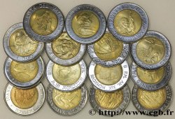 VATICAN AND PAPAL STATES Lot de 15 pièces de 500 Lire bimétallique 1980-2000 Rome