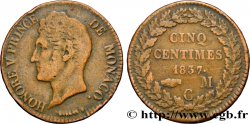 MONACO 5 Centimes Honoré V petite tête en cuivre rouge 1837 Monaco fSS 