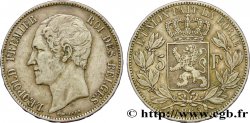 BELGIEN 5 Francs Léopold Ier tête nue 1865  SS 