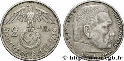 ALLEMAGNE 2 Reichsmark aigle surmontant une swastika / Maréchal Paul von Hindenburg 1938 Berlin SUP 