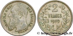 BELGIQUE 2 Francs Léopold II légende française 1909  TB+ 