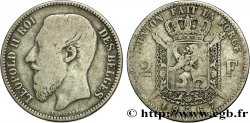 BELGIEN 2 Francs Léopold II légende française 1867  S 
