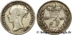 ROYAUME-UNI 3 Pence Victoria “Bun Head” 1874  TB 