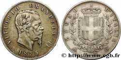 ITALIE 5 Lire Victor Emmanuel II 1875 Milan TB+ 