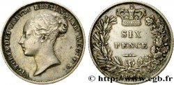 ROYAUME-UNI 6 Pence Victoria tête jeune 1853 Londres TTB 