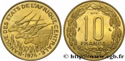 ÉTATS DE L&nbsp;AFRIQUE CENTRALE Essai de 10 Francs antilopes 1974 Paris SPL 