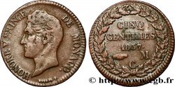 MONACO 5 Centimes Honoré V petite tête en cuivre rouge 1837 Monaco TTB 