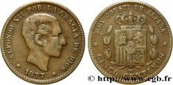SPAIN 5 Centimos Alphonse XII 1877 Oeschger Mesdach & CO VF 