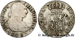 ESPAGNE 2 Reales Charles IIII / armes couronnée de Castille et Léon AI 1808 Madrid TB+ 