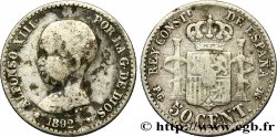 SPAGNA 50 Centimos Alphonse XIII buste bébé 1892 Madrid q.BB 
