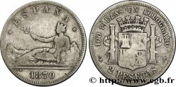ESPAGNE 2 Pesetas “ESPAÑA” allongée 1870 Madrid TB 
