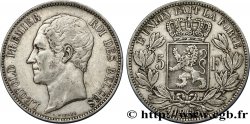 BELGIQUE 5 Francs Léopold Ier tête nue 1865  TTB 