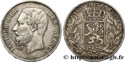BELGIUM 5 Francs Léopold II 1873  XF/AU 