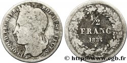BELGIQUE 1/2 Franc Léopold tête laurée 1834  B+ 