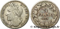 BÉLGICA 1/4 Franc Léopold Ier tête laurée 1834 Bruxelles