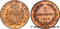 SAINT-MARIN 5 Centesimi écu aux trois tours 1869 Milan TB+ 