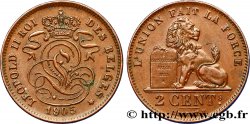 BELGIQUE 2 Centimes lion monogramme de Léopold II légende française 1905  SUP 