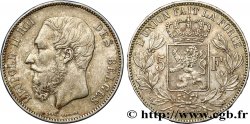 BELGIUM 5 Francs Léopold II 1875  XF/AU 