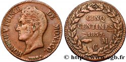 MONACO 5 Centimes Honoré V petite tête en cuivre rouge 1837 Monaco TB+ 