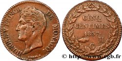 MONACO 5 Centimes Honoré V petite tête en cuivre rouge 1837 Monaco XF 