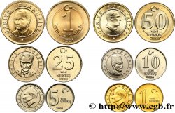 TÜRKEI Lot de 6 monnaies 1, 5, 10, 25 et 50 Kurus, 1 Lira 2008 