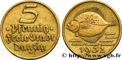 DANTZIG - VILLE LIBRE DE DANTZIG 5 Pfennig poisson 1932  TTB+ 