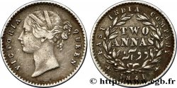 INDES BRITANNIQUES 2 Annas East India Company Victoria 1841 Calcutta TTB 
