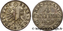 SUISSE - RÉPUBLIQUE DE GENÈVE 4 Centimes - Canton de Genève 1839  TTB
 