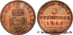 ALLEMAGNE - PRUSSE 3 Pfenninge Royaume de Prusse écu à l’aigle 1868 Berlin
