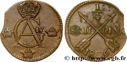 SUÈDE 1/4 Skilling monogramme du roi Gustave IV Adolphe 1806 