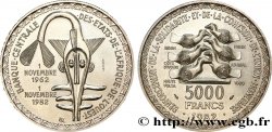 ÉTATS DE L AFRIQUE DE L OUEST (BCEAO) Essai 5000 Francs masque / oiseau 20e anniversaire de l’Union Monétaire 1982 Paris