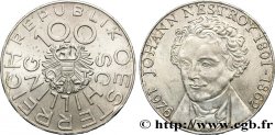 ÖSTERREICH 100 Schilling 175e anniversaire de la naissance de Johann Nestroy, comédien et dramaturge viennois 1976 monnaie nettoyée