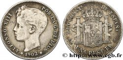 ESPAÑA 1 Peseta Alphonse XIII 3e type de buste / emblème couronné 1902 Madrid
