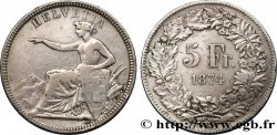 SWITZERLAND 5 Francs Helvetia assise 1874 Bruxelles