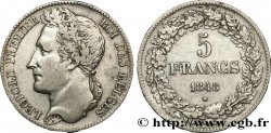 BÉLGICA 5 Francs Léopold Ier tête laurée 1848 