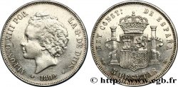 ESPAGNE 5 Pesetas Alphonse XIII 2e type 1892 Madrid