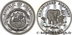 LIBERIA 5 Dollars Éléphants Proof 2000 