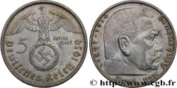 ALLEMAGNE 5 Reichsmark aigle surmontant une swastika / Maréchal Paul von Hindenburg 1939 Hambourg 
