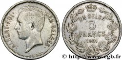 BELGIEN 5 Francs - 1 Belga Albert Ier légende Française 1931 