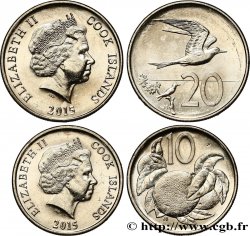 ISOLE COOK Lot de 2 monnaies 10 et 20 Cents 2015 