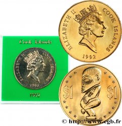 COOK ISLANDS 1 Dollar Elisabeth II / statue de Tangaroa, Dieu de la création 1992  MS 